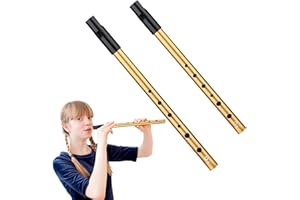 ZOVATOR Tin Whistle, 2PCS Irish Penny Whistles for Traditional Celtic Music, C-Key & D-Key 6-Hole Aluminum Penny Whistle for Beginners Intermediate and Expert Band Performances(Gold)