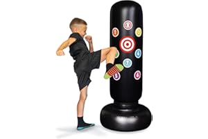RAINBOW COLOURS Kids Punching Bag – Inflatable Punching Bag for Kids with multiple stickers, Free Standing Training Set for Karate, for Boys & Girls