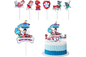 MENELOS Tortendekoration Hund Patrol, Happy Birthday Tortendeko,Paw Tortenaufleger 4 Jarh, Kuchen deko, Muffin Deko, Cake Decoration Blue, Geburtstag Deko für Kindergeburtstage Party Jungen und Mädchen