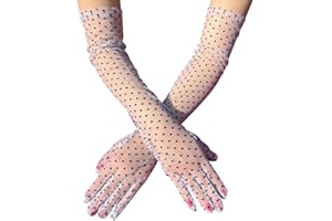 SamHeng Guantes largos de tul para mujer, guantes de dedos de ópera nupcial, guantes de baile, guantes elásticos para adultos, guantes de Halloween
