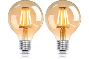 YUNRRD Vintage Light Bulb E27 Screw LED Edison Bulb,4W(40W Equilavent) G80 E27 Edison Screw Light Bulbs,Warm White 2700K ES LED Filament Bulbs,Antique Style Retro Amber Glass Screw Lamp,400LM,2 Packs