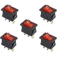 Electronic Spices 5PCS Red Rocker Switch With Neon Indicator Light Rectangular 3 Pin SPST ON-OFF