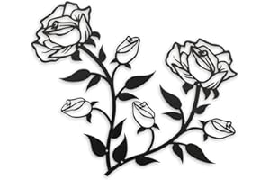 ESTART Große Rosen Blumen Wanddekoration, 38CM Hoch Schwarz Metall Kunst-Ornament Wandbehang für Zuhause Schlafzimmer Büro Drinnen und Draußen (2 Stücke)
