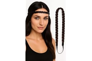 WOO GIRL Extension con elastico, in capelli veri, fascia per capelli intrecciati, regalo di Natale (castano scuro)