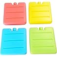 Ice blocks (Set of 4) Ice Packs for Lunch Boxes Cooler Ice Packs Long Lasting Lunch Ice Packs Slim Reusable Cool Packs for Cooler Freezer Ice Packs Stackable Square Design Blue, Green, Pink and Yellow