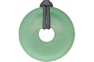 Lebensquelle Plus Edelstein Donut Ø 30 mm + Baumwollband + Edelsteinkarte | Naturstein Anhänger Halskette | Echte Heilsteinkette inkl. Band