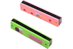 REQAG 2 Piezas Armonica Infantil 16 Agujeros Armonica Instrumentos Musicales Infantiles Armonica Madera Infantil Armónica de Dibujos Animados,para Principiantes Niños Estudiantes