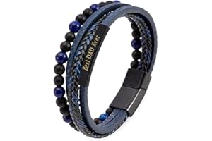 AITSITE To My Dad/Stepdad/Man Leather Bracelet Gifts for Mens Unique Birthday Christmas Gifts, Magnetic Personalized Leather Bracelet with Card and Boxes for Men/Him