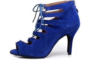 RUYBOZRY Botas de Baile Latino Mujer Botines Punta Abierta con Cordones Zapatos de Baile de Salon,Modelo YCL456