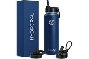 HydroPal Vacuum Insulated Stainless Steel Water Bottle, 1200ml/1000ml/750ml- 2 Lids (Straw Lid and Spout Lid), 2 Straws Water Bottle for 12 Hours Hot & 24 Hours Cold Drinks, Great for Work, Travel