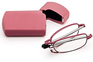 KoKoBin Składane okulary do czytania ze stali nierdzewnej mini antyrefleksyjne pomoc w czytaniu dla kobiet i mężczyzn, z twardym etui