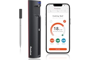 Meatmeet Pro Fleischthermometer Kabellos mit WLAN und Bluetooth, App-Überwachung mit Timer und Alarm, IP67 wasserdicht und ölbeständig, kabelloses Fleischthermometer für BBQ, Backofen, Grill, Küche