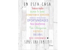 Dcine Cuadro Decorativo/Frases positivas/sobre Madera/Regalo/Normas del hogar 19 cm x 25 cm x 4 mm/Madera (EN Esta CASA)
