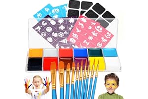 ‎BIQIQI Bodypainting Farben Set, Körperfarben Gesichtsfarbe mit 12 Farben Kinderschminken Pinseln Schablonen, Ungiftige Waschbar Make-Up Palette für Oster, Halloween, Karneval, Bauchbemalungs, Colsplay Party