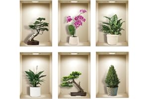 TOARTI 6 Stück 3D Wandaufkleber Vase,Grüne Wandtattoo für Wohnzimmer Blume Pflanzen Wandsticker Vinyl Pflanzen Flasche Blatt Wandbilder für Schlafzimmer Büro Küche Wanddeko 35×25CM