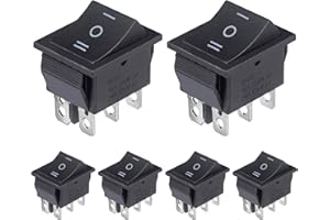 VEXUNGA Interrupteur a Bascule 6 Broches Interrupteurs à bascule 3 Positions ON/OFF/ON 16A 250VAC 20A 125VAC Noir Bouton Commutateur (6 Pièces)
