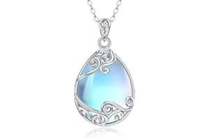 YAFEINI 925 Sterling Silver Moonstone Necklace Filigree Teardrop Pendant Necklace Jewellery for Women Girls
