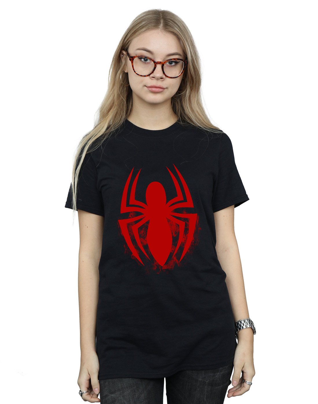 Marvel-Damen-Spider-Man-Logo-Emblem-Boyfriend-Fit-T-Shirt