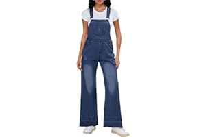 LYSINK Damen-Denim-Latzhose, Sommer-Latzhose, weites Bein, gewaschen, zerrissener Jumpsuit mit Taschen, für Streetwear