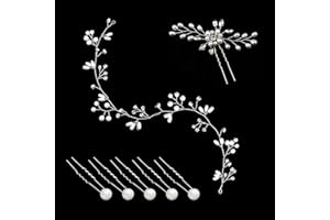 BEIIEB Bandeau de vigne de 50 cm avec 1 épingle à cheveux en forme de fleur en strass et 5 pinces à perles en forme de U, vigne, cristal, accessoires pour cheveux de mariée, convient au mariage (argent)