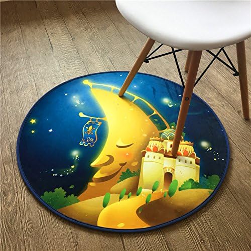 BAGEHUA Modern Cartoon Round Rug Living Room Bedroom Bedding Blanket Computer Chair Hanging Basket Mats Swivel Round Pad,120Cm Diameter,Moon Castle