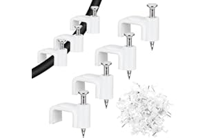 Andibro 100 Stück Flache Kabelklemmen, 8 mm Nagelschellen Kabelklemmen mit Stahlnagel Kabelhalter aus Kunststoff Wand Kabel Befestigungen Cable Clamp Weiß Kabelclips Kabelmanagement für Flachkabel
