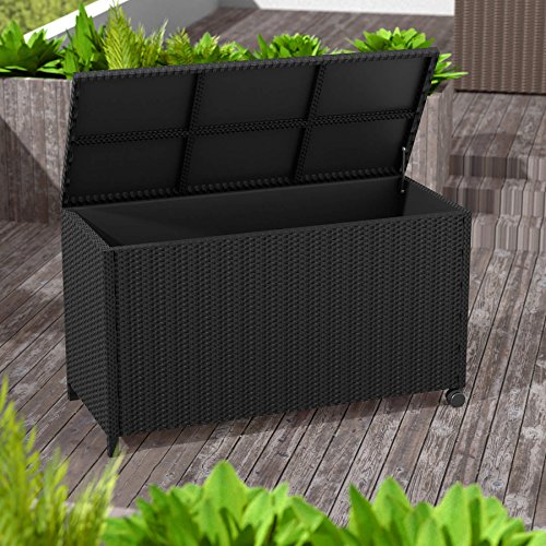 TecTake Rattan Auflagenbox Garten Kissenbox rollbar | wetterfestes Aluminiumgestell | mit Gasdruckstoßdämpfer | 117×54,5x65cm | schwarz - 7