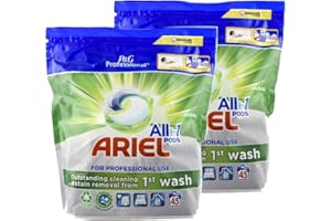 P&G PROFESSIONAL Ariel Professional, detersivo per lavatrice e capsule tutto in uno, 90 lavaggi (2 x 45 capsule), regolare, rimozione delle macchie e pulizia incredibili