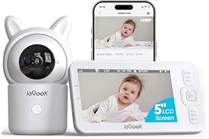 IEGEEK Baby Monitor with Camera and Night Vision, 1080P Smart Video Baby Camera, Baby Monitor Long Range with 5" Screen and Free APP, Motion&Sound Detection, Temper& Humidity Sensor, Two-Way Talk, PTZ