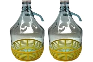 Firmadigaranzia srl 2 Dame in Vetro duro da 5 l con Chiusura a Gancio e Cestino in plastica - Damigiana 5 L italiana con Tappo ermetico a Leva