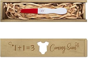 CHGCRAFT Scatola di legno per test di gravidanza Arcobaleno Mongolfiera Scatola Ricordi Test Gravidanza in legno con nastro di rafia e blocco annuncio regali per papà marito, 20×5×3cm