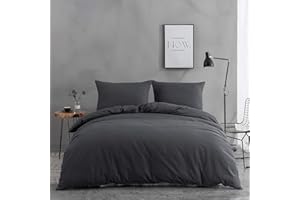 AYSW bawełniana pościel 135 x 200 cm, szara, 1 poszewka na kołdrę, 1 poszewką na poduszkę 80 x 80 cm
