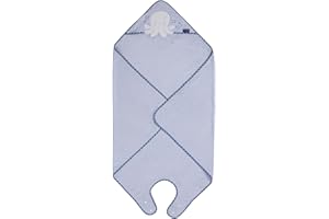 Clevamama Tablier en bambou pour bébé, Serviette de bain avec capuche pour nouveau-né, bébés et tout-petits en bambou ultra doux, absorbant, pour garçons et filles 0-4 ans – Bleu, 98x98 cm 3532