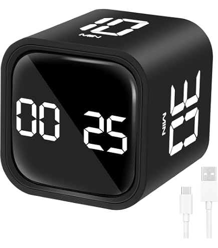 Timer A Cubo Digitale Con Sensore Di Gravità – Ricaricabile USB, Regolabile, Silenzioso O Con Suono, Per Cucina, Studio, Bambini, Lavoro (Nero)