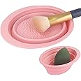 Makeup Brush Cleaning Mat Foldable Environmental Silicone Cleaning Bowl, Brush Cleaning Pad Easy Clean Girl Makeup Brush Cleaner Washing Tools (Pink)