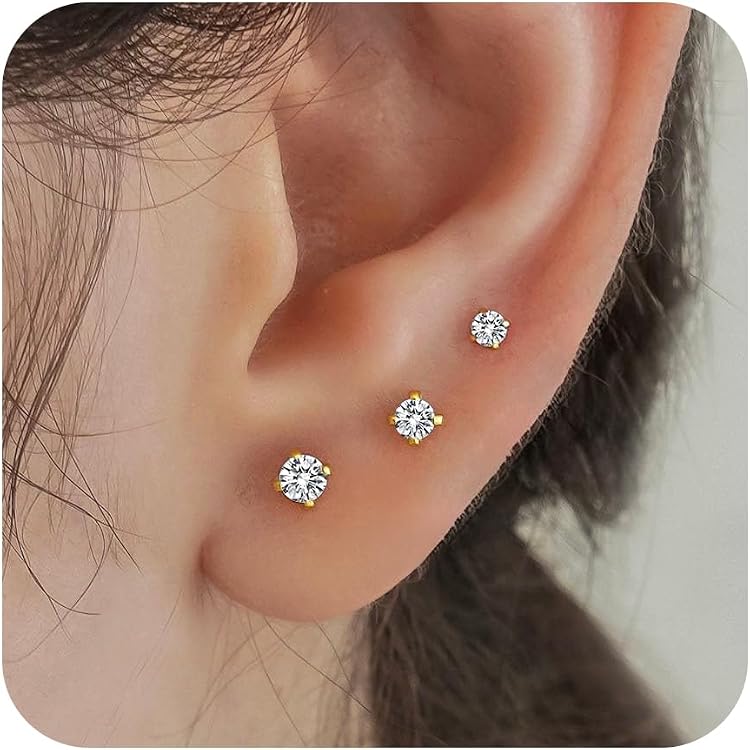 Boucles D'oreilles Cartilage 14K Or - Lot De 3 Paires Hypoallergéniques Pour Piercing - Argenté Et Doré