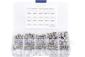 GAROSA Śruba z łbem sześciokątnym i imbusowym, 300 szt. zestaw śrub stal nierdzewna 304 M3 M4 M5 M6 M8 – wkręcane, odporne na korozję, precyzyjne, zabezpieczające połączenia