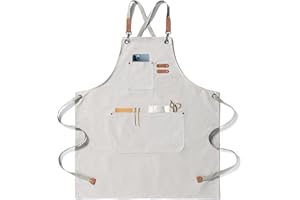 Gaf Nuncew Delantales de barbacoa para hombre, delantal de trabajo práctico, delantal de trabajo con bolsillos con tirantes ajustables para peluquero, cocina, jardinero, morado, L