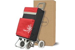ECOSTAR 1618 Carro de Compra Plegable Ligero, Bolsa Térmica, 100x41x33cm, 40 litros, 4 Ruedas, Embalado con Cartón Reforzado (Rojo)