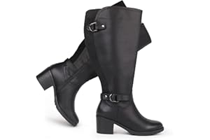 Chicblooms Damen-Reitstiefel mit weitem Schaft und kniehohem Absatz, seitlichem Reißverschluss und Blockabsatz