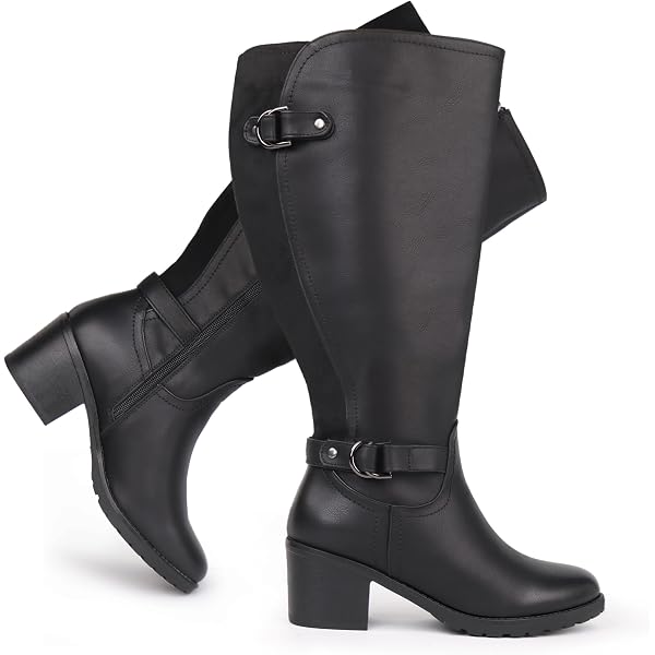 Damenschuhe Western Cowboystiefel Mit Mittlerem Schaft, Klobigem Absatz, Runde Zehen, Schwarz – Herbst Winter Stiefel