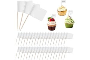 Oruola 100 Stück Fähnchen zum Beschriften,Papierfähnchen Weiß,Leere Zahnstocher Flaggen,DIY Stick Zahnstocher Flaggen,Party Dekoration,Cocktail Picker für Party,Bar,Buffet Käseplatte (Weiß)