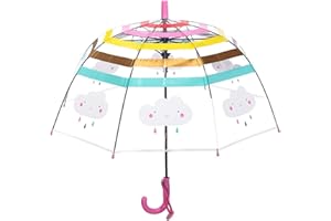 TITA-DONG Kinder-Regenschirm, Gewölbter Automatischer Transparenter Kuppel-Blasenschirm mit Niedlicher Cartoon-Regenbogenwolke, Transparenter Kinder-Regenschirm, Cartoon-niedlicher(Rosa)