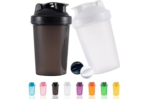 OOTD Protein Shaker Flasche 400 ml Auslaufsicher, BPA Frei, Eiweiß Shaker für Supplement Shakes mit Sieb & Skala, Fitness Mixer für cremige Whey Proteinpulver Shakes, (Black+White(2PCS)
