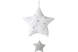 roba Carillon per Neonati e Bambini Sternenzauber Grau - Tessuto Lavabile - Decorazione Cameretta - da Agganciare alla Culla - Ottimale come Regalo Nascita - Grigio e Bianco