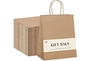 Switory 100 Stück Papiertüten Geschenktüten Braun Kraftpapiertüte mit Henkel zum Geschenke, Party, Geburtstag, Basteln, Einzelhandel (13,3 x 9,5 x 20,3 cm)
