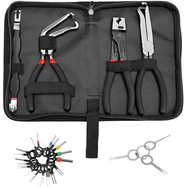 4-Piece Electrical Disconnect Pliers Set – Carbon Steel Connector Removal Tool Kit – For Fuel Lines, Spark Plugs & Sensor Harnesses – Storage Bag Included