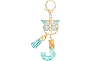 MWOOT Initiale Letter Keychains Porte Clé Lettre N,Alphabet Initial Keyring Pendentif,Vert Feuille D'or Key Ring