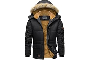 TACVASEN Men's Winter Jackets Water Resistant Fleece Puffer Jacket Thermal Hiking Ski Parka Down Coat with Hood