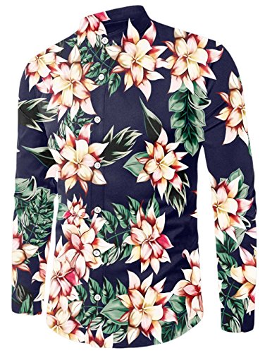 Chicolife Armada Para Hombre Floral Diseñado Slim Fit de Manga Larga 